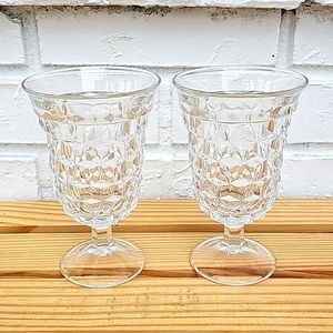 Vintage Fostoria American Footed drink glass cubist pattern (2 glasses)